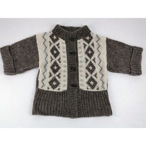 Elsamanda Womens Short Sleeve Sweater Alpaca Wool Brown Button Front Size Medium